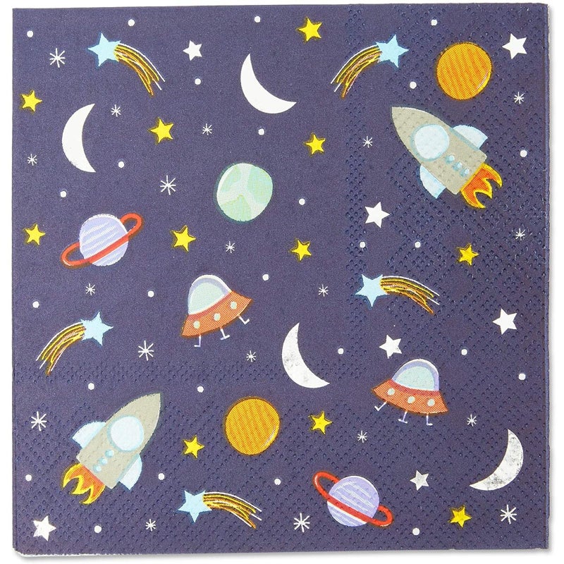 BLUE PANDA Rocket Ship Space Napkins - 5 x 5 in, 50-Count, 3-Ply Blue - Outer Space Party & Birthday Decorations - Kids Party Napkins - Image 3